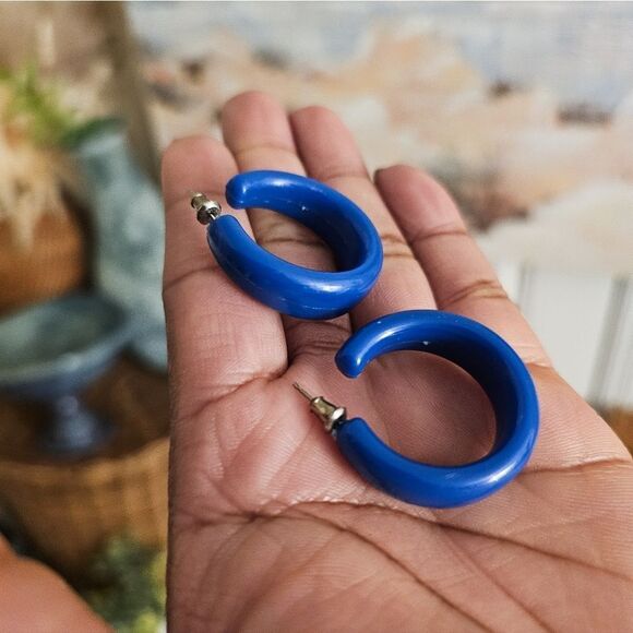Vintage Matte Blue Simple Hoop Fashion Earrings. - Picture 3 of 15